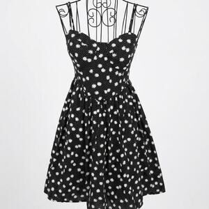 No Boundaries Black Daisy Polka Dot Sweetheart Dress Fit & Flare Mini XS